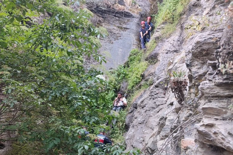 Uçurumdan düşen vatandaşı itfaiye ekipleri kurtardı