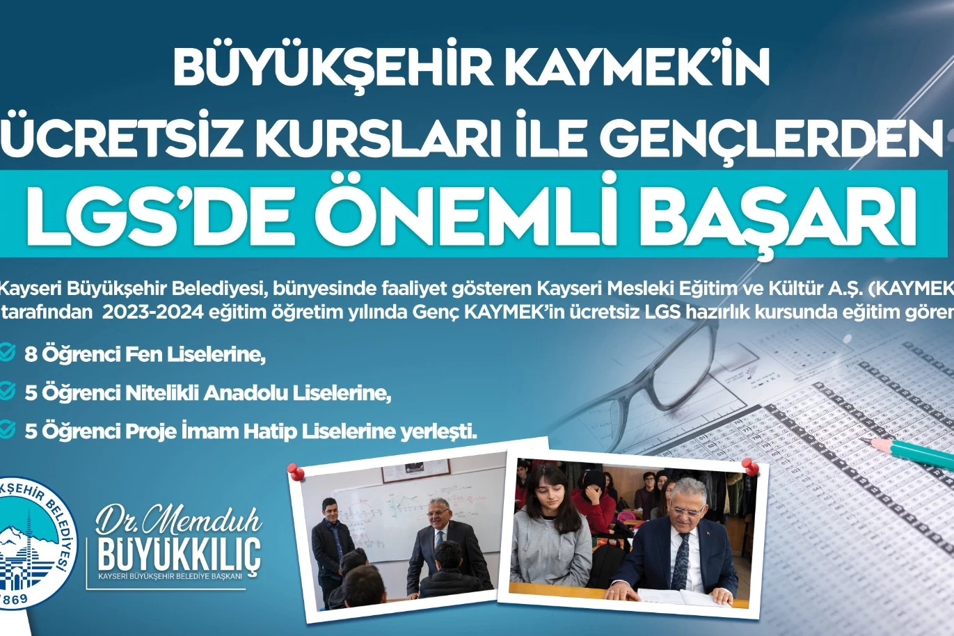 KAYMEK’in ücretsiz kursları ile gençlerden LGS’de önemli başarı